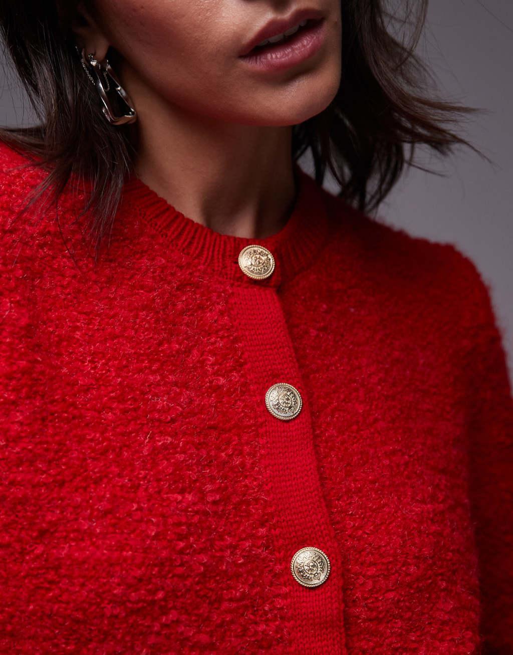 Mango chunky knitted cardigan in red Product Image