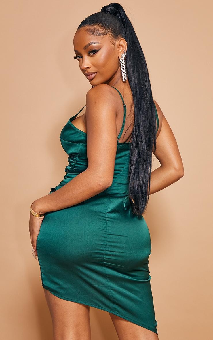 Shape Emerald Green Satin Wrap Dress Product Image