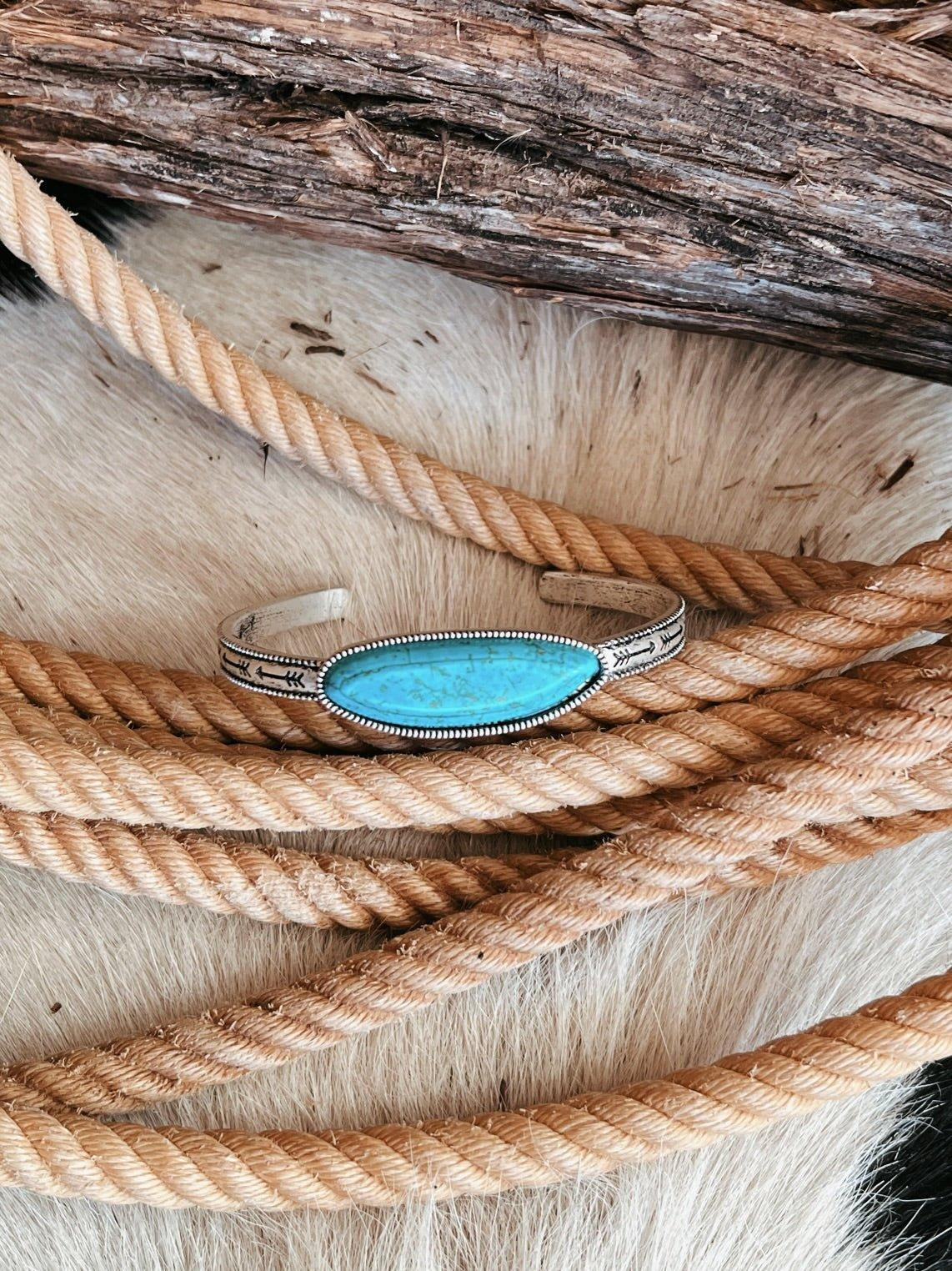 Singular Turquoise Colored Stone Cuff Bracelet Product Image