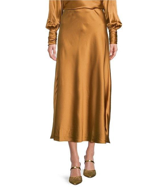 tyler boe Edie Bias Silk Charmeuse Fit & Flare Side Zip Midi Skirt Product Image