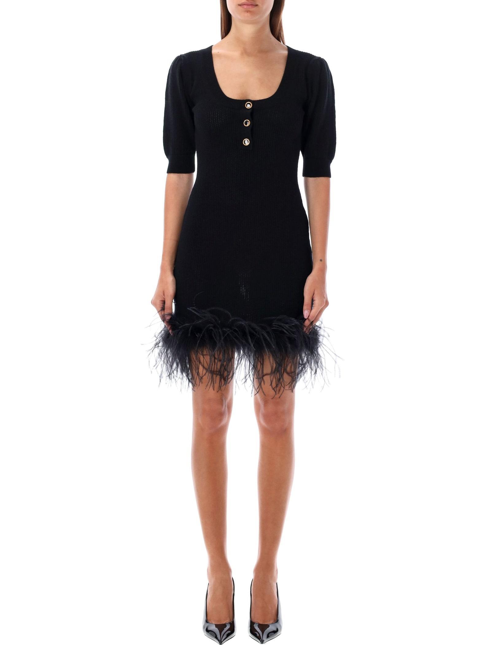 ALESSANDRA RICH Feather-trimmed Wool Minidress In Black Product Image