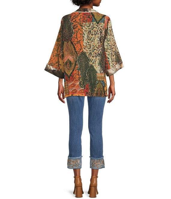 John Mark Mix Print Open Front Multi Color Tassel Detailed 3/4 Sleeve Kimono Statement Jacket Product Image