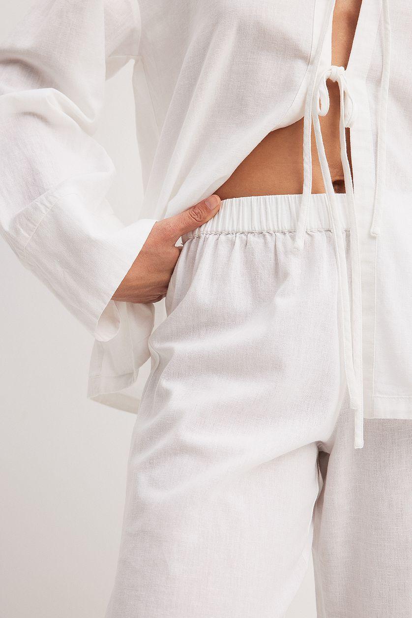 Linen Blend Mid Waist Trousers Product Image