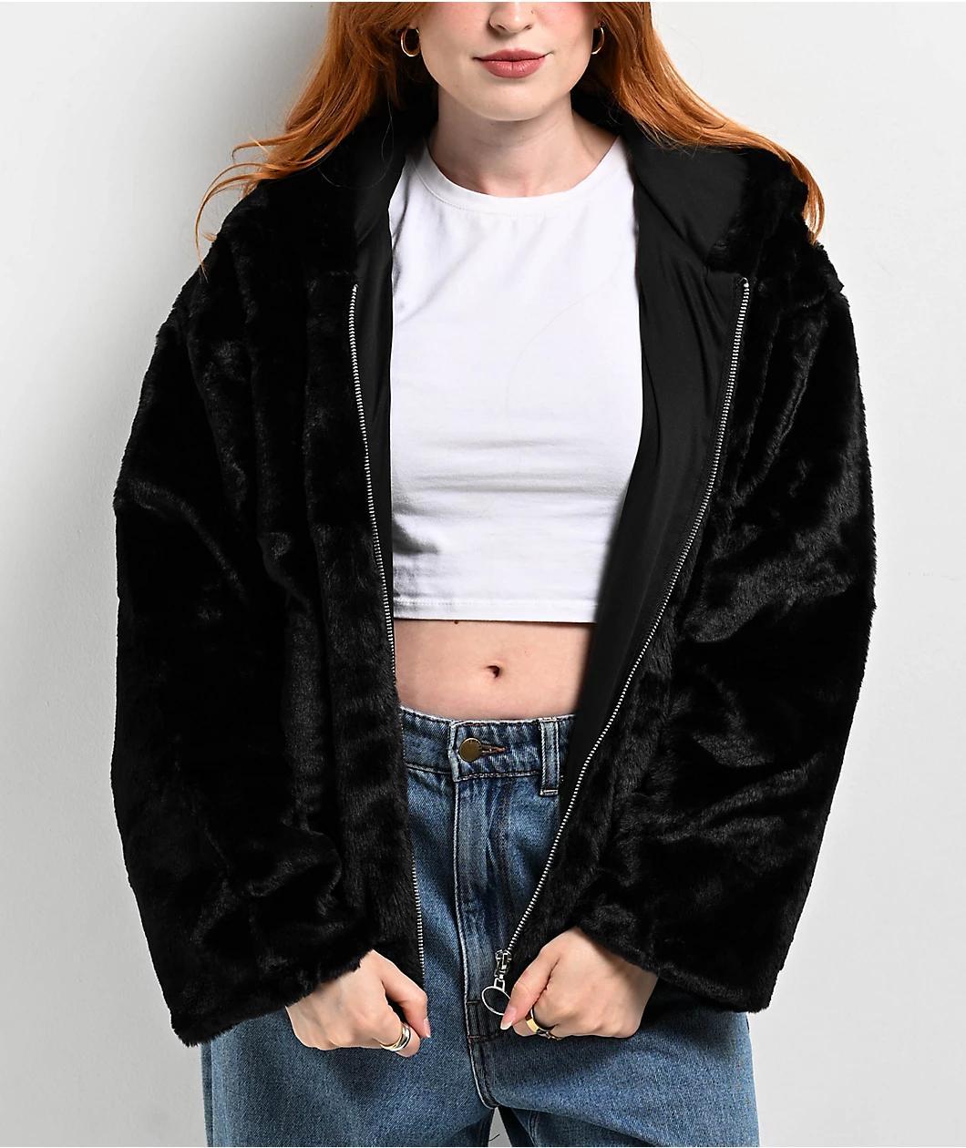 Angel Kiss Black Faux Fur Zip Jacket Product Image