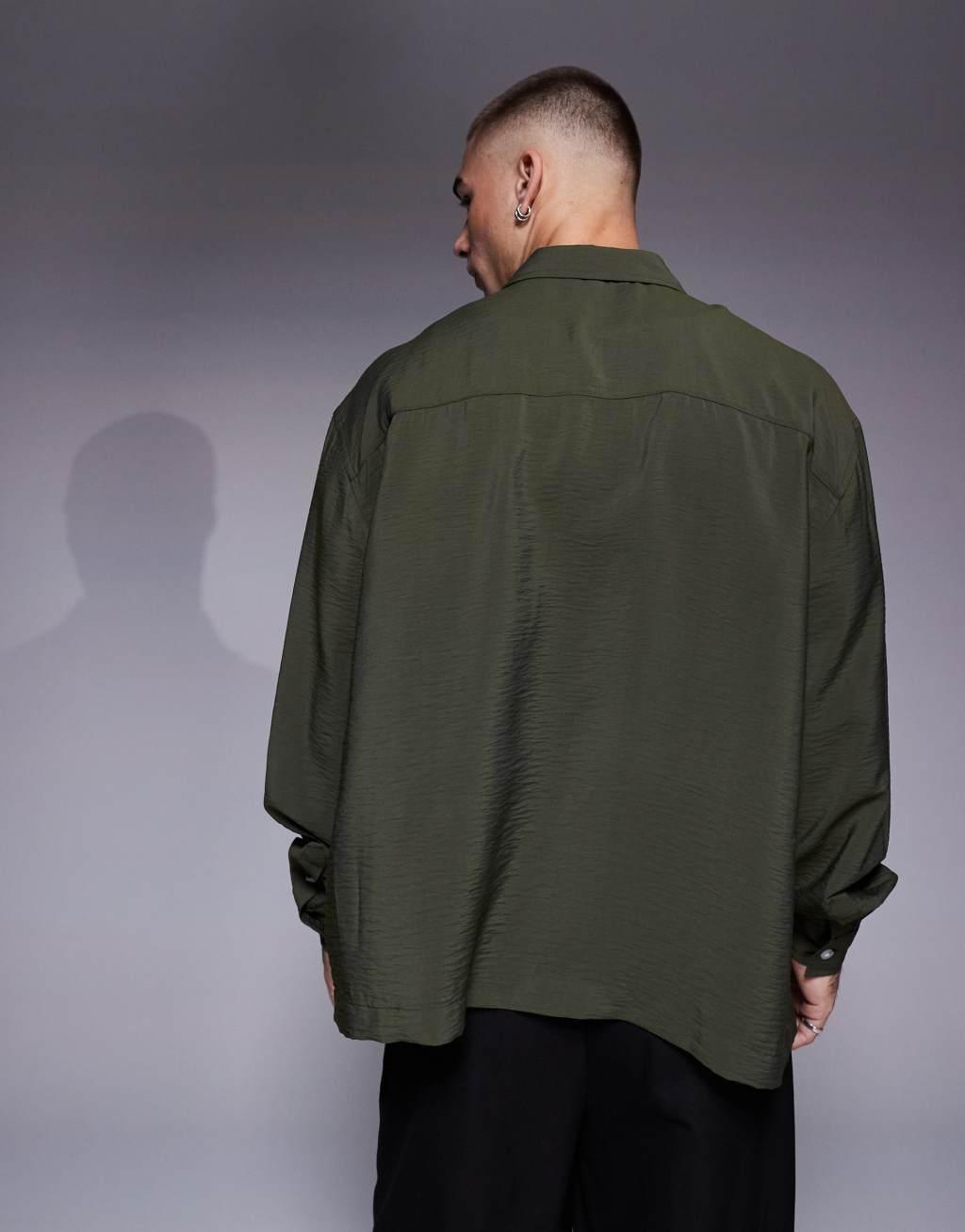 ASOS DESIGN oversized boxy textured shirt in brown Product Image