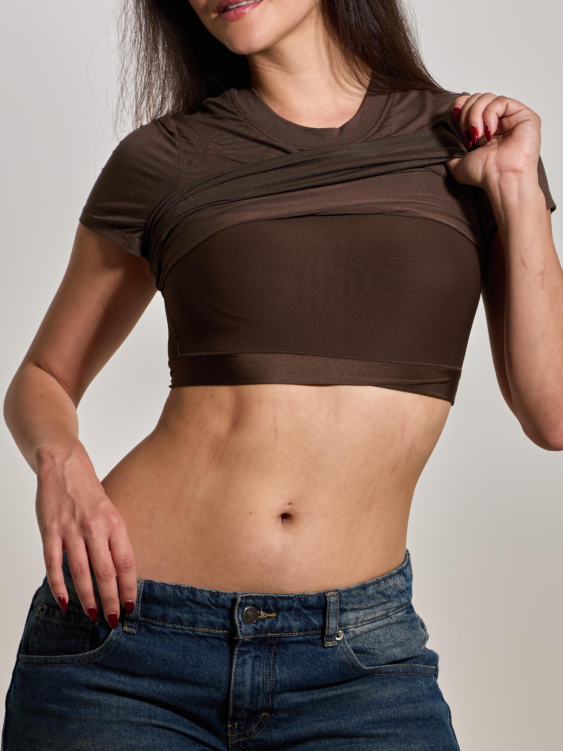 Solid Crew Neck Braless T-Shirt Product Image