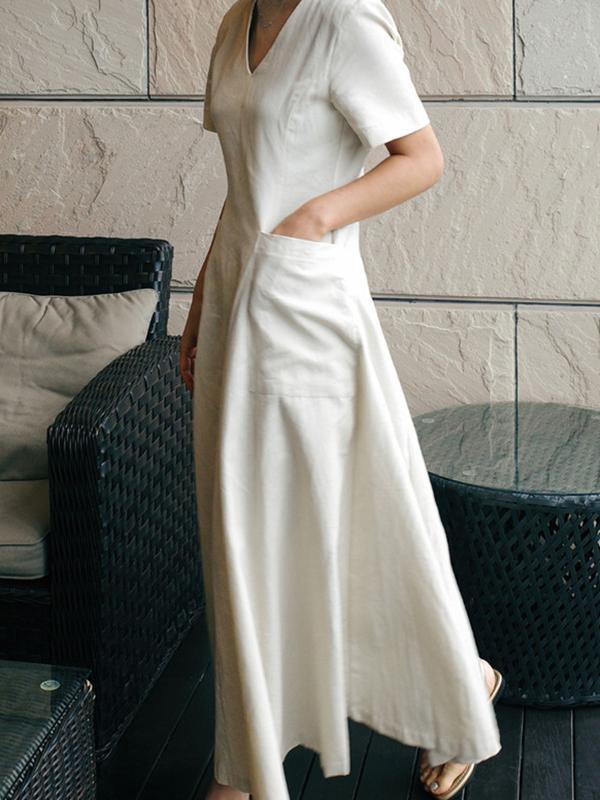 Simple Casual Solid Color Pleated Midi Dress Product Image