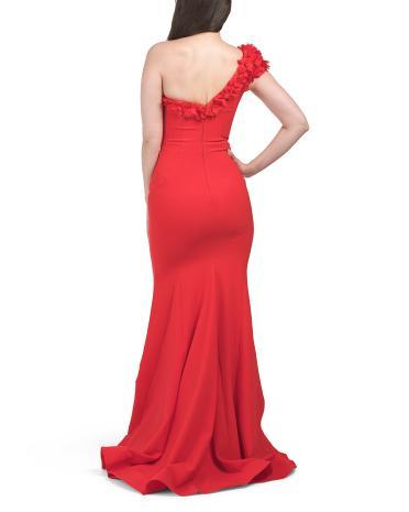 Floral Applique One Shoulder Gown for Women | Polyester/Spandex Product Image