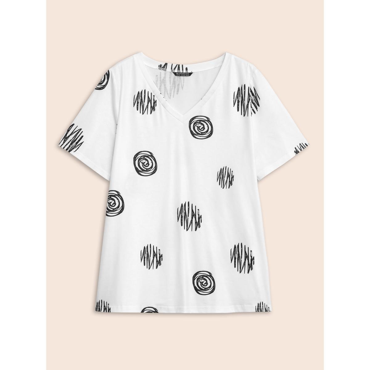 Plus Size Graffiti Print V Neck T-shirt Originalwhite Women Casual Non Art&design V-neck Everyday T-shirts BloomChic 22-24/3X Product Image