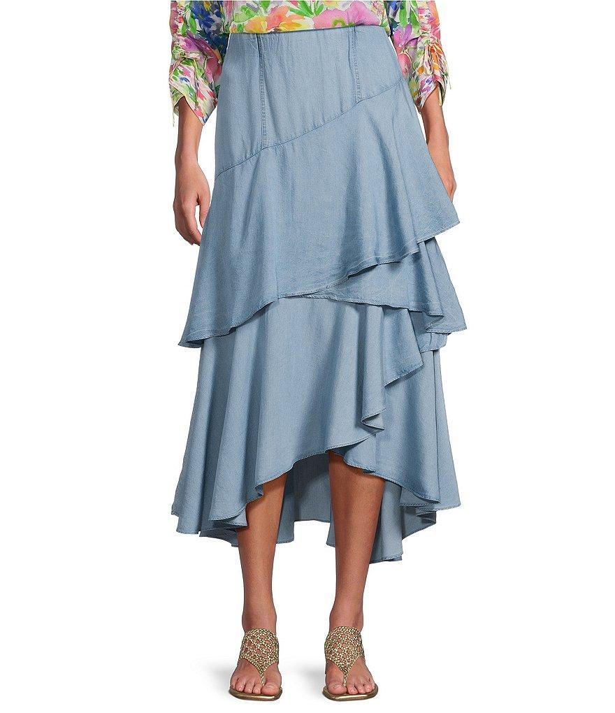 John Mark Asymmetrical Tiered A-Line Midi Skirt Product Image