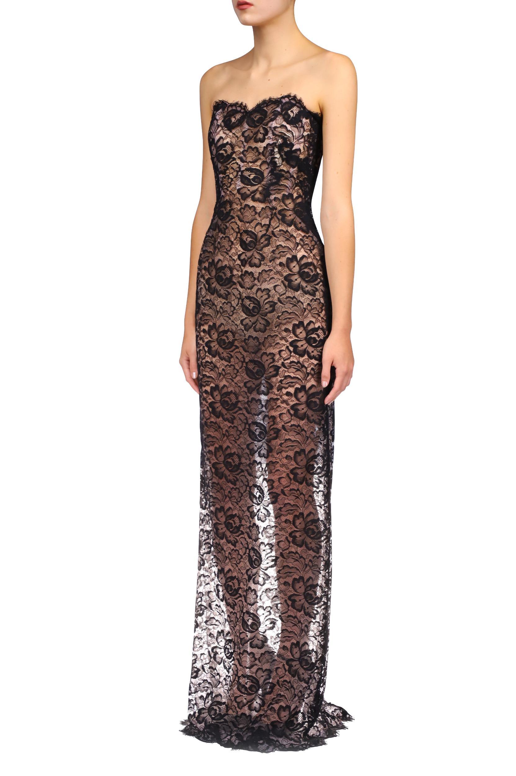 Black Lace Strapless Gown Product Image