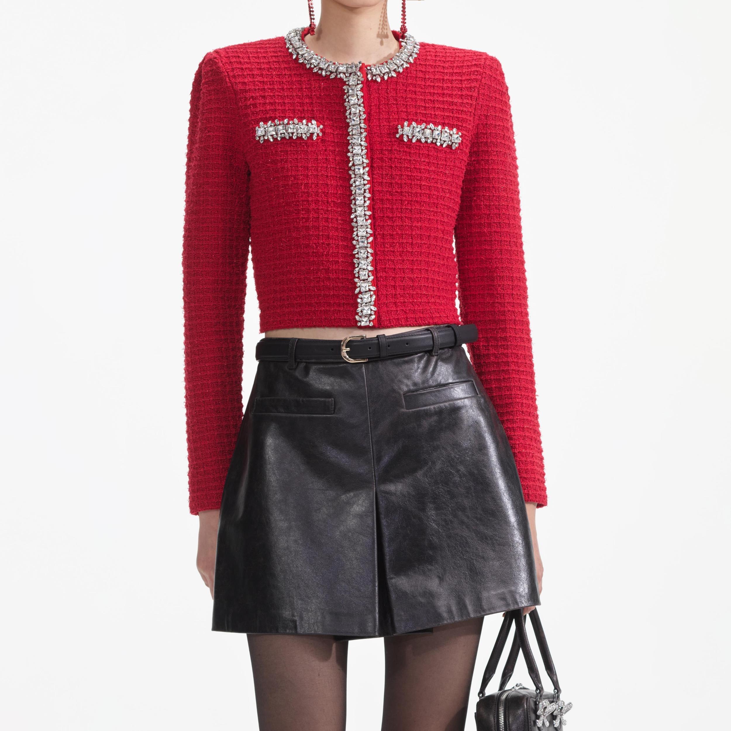 Red Textured Knit Cardigan Product Image