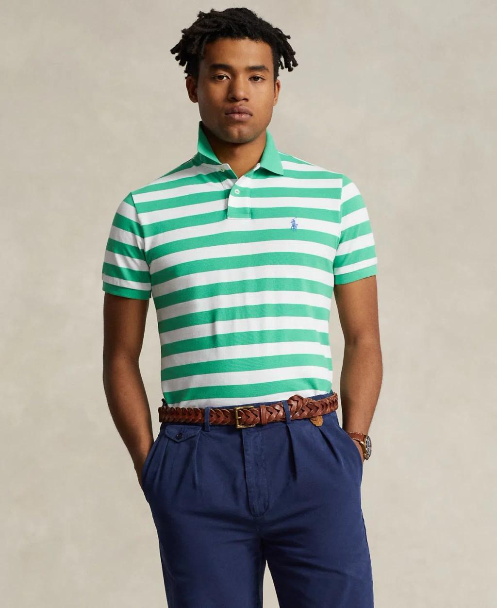 Men's Classic-fit Striped Mesh Polo Shirt In Classic Kelly,white Product Image