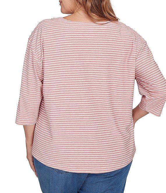 Ruby Rd. Plus Size Stripe Scoop Neck 3/4 Sleeve Top Product Image