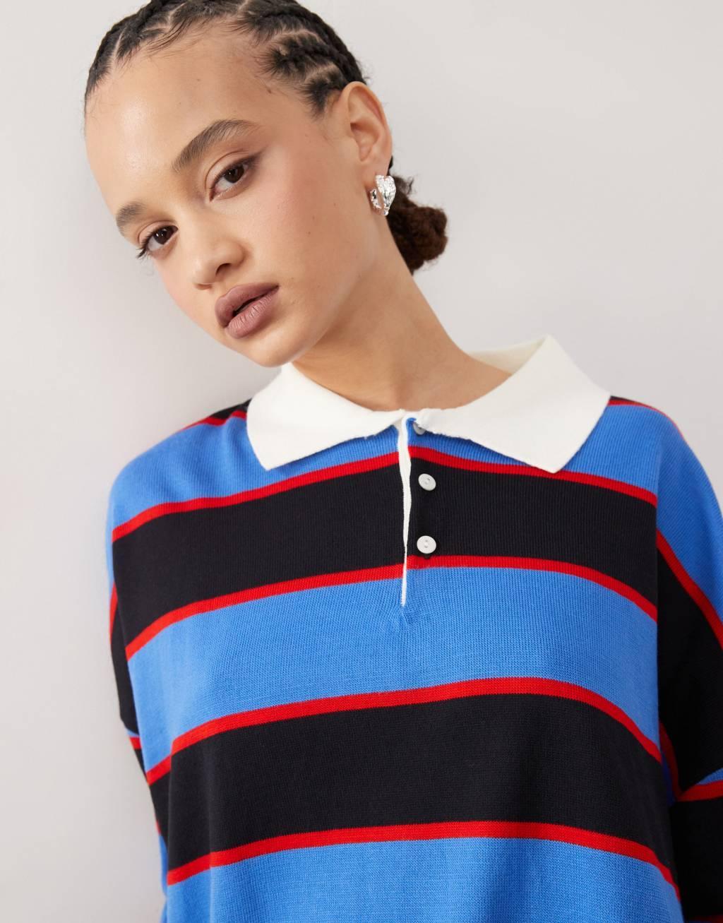 COLLUSION Polo striped sweater with rugby collar Product Image