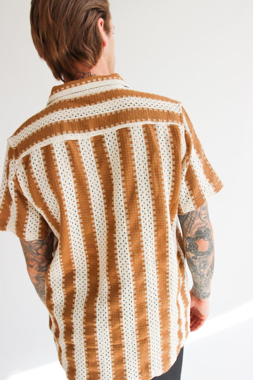 Natural Striped Textured Knit Button Up Shirt Product Image