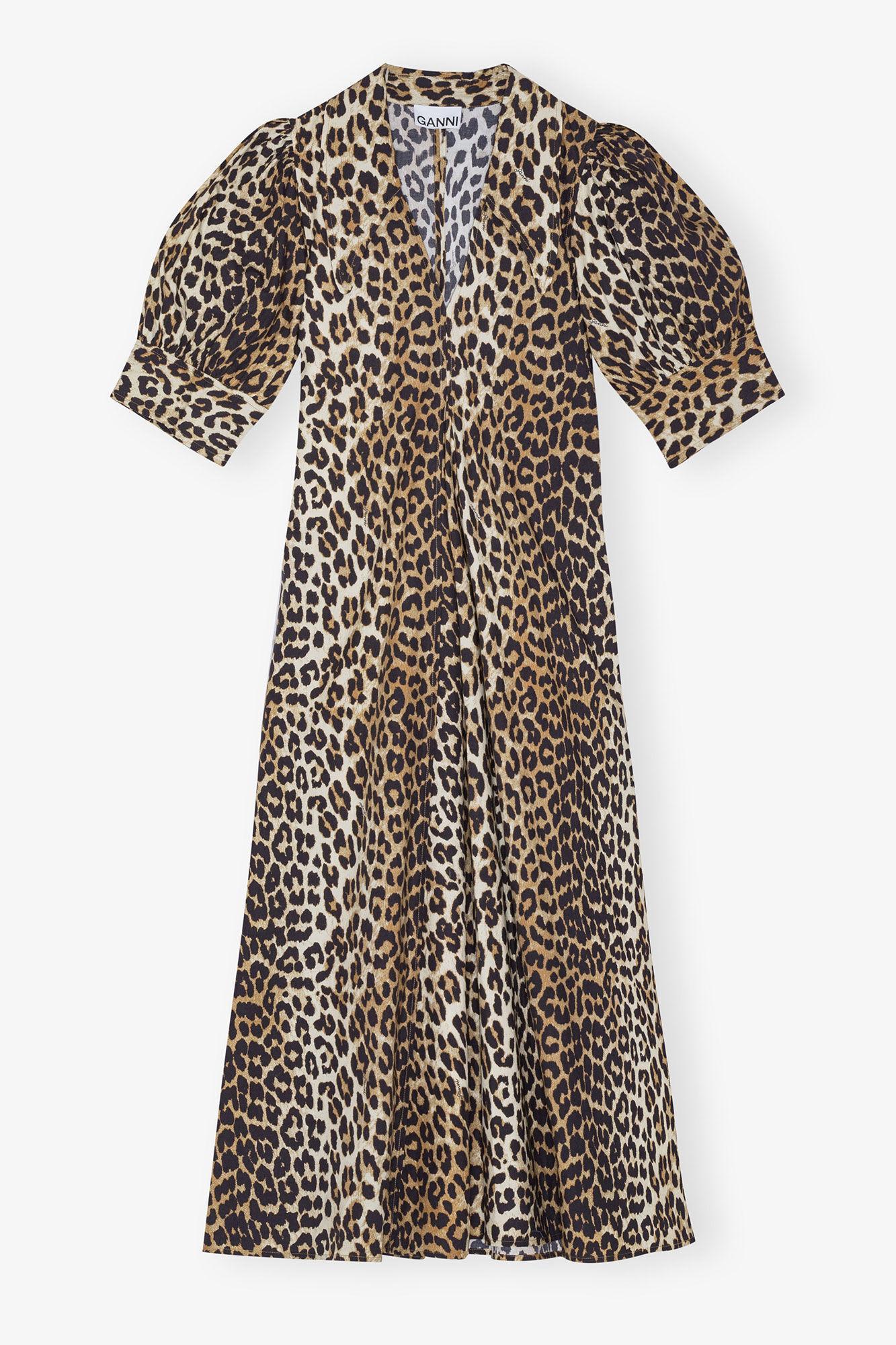 Leopard Cotton Poplin V-neck Maxi Dress Product Image