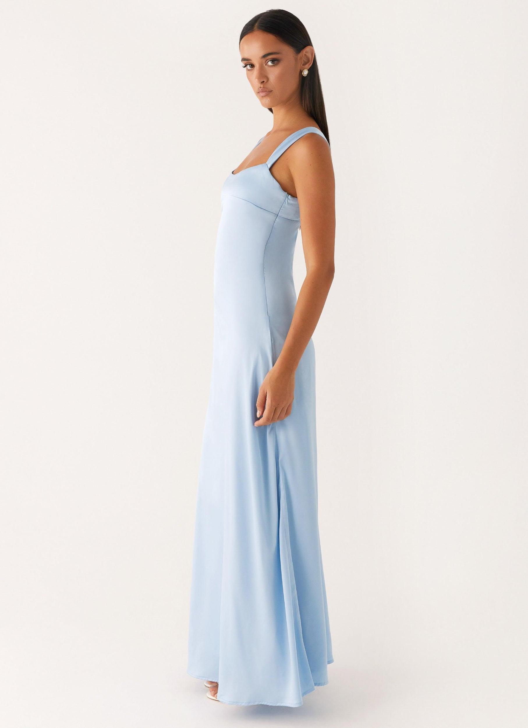 Odette Satin Maxi Dress - Blue Product Image