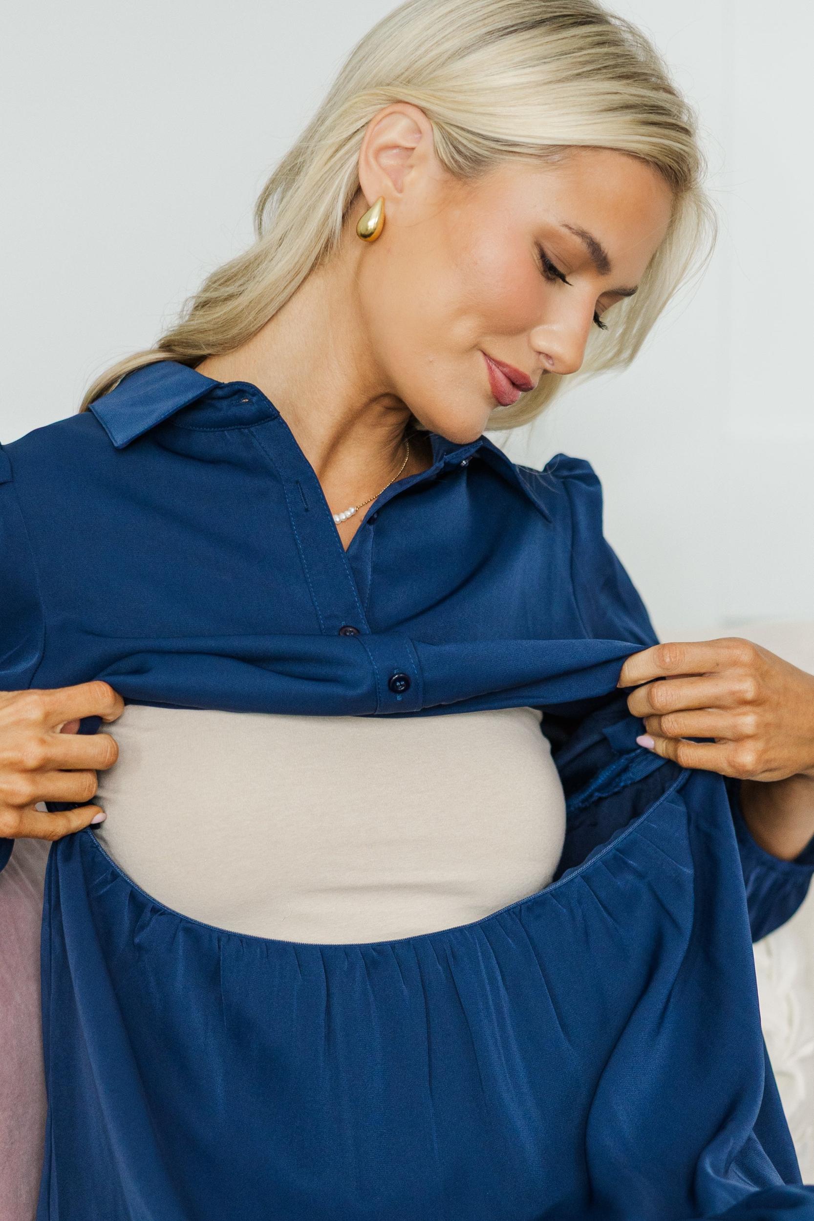 NURSING COLLECTION: Love Found Navy Blue Tiered Midi Dress Female Product Image