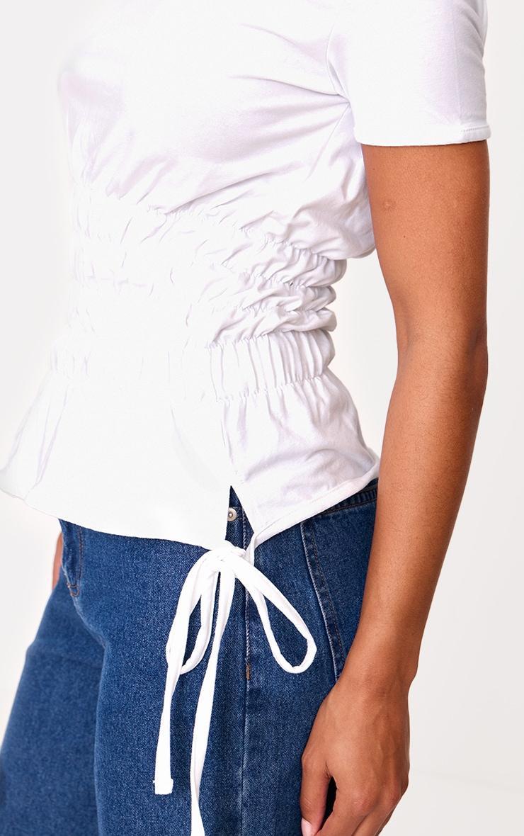 White Shirred Cap Sleeve T-shirt Product Image