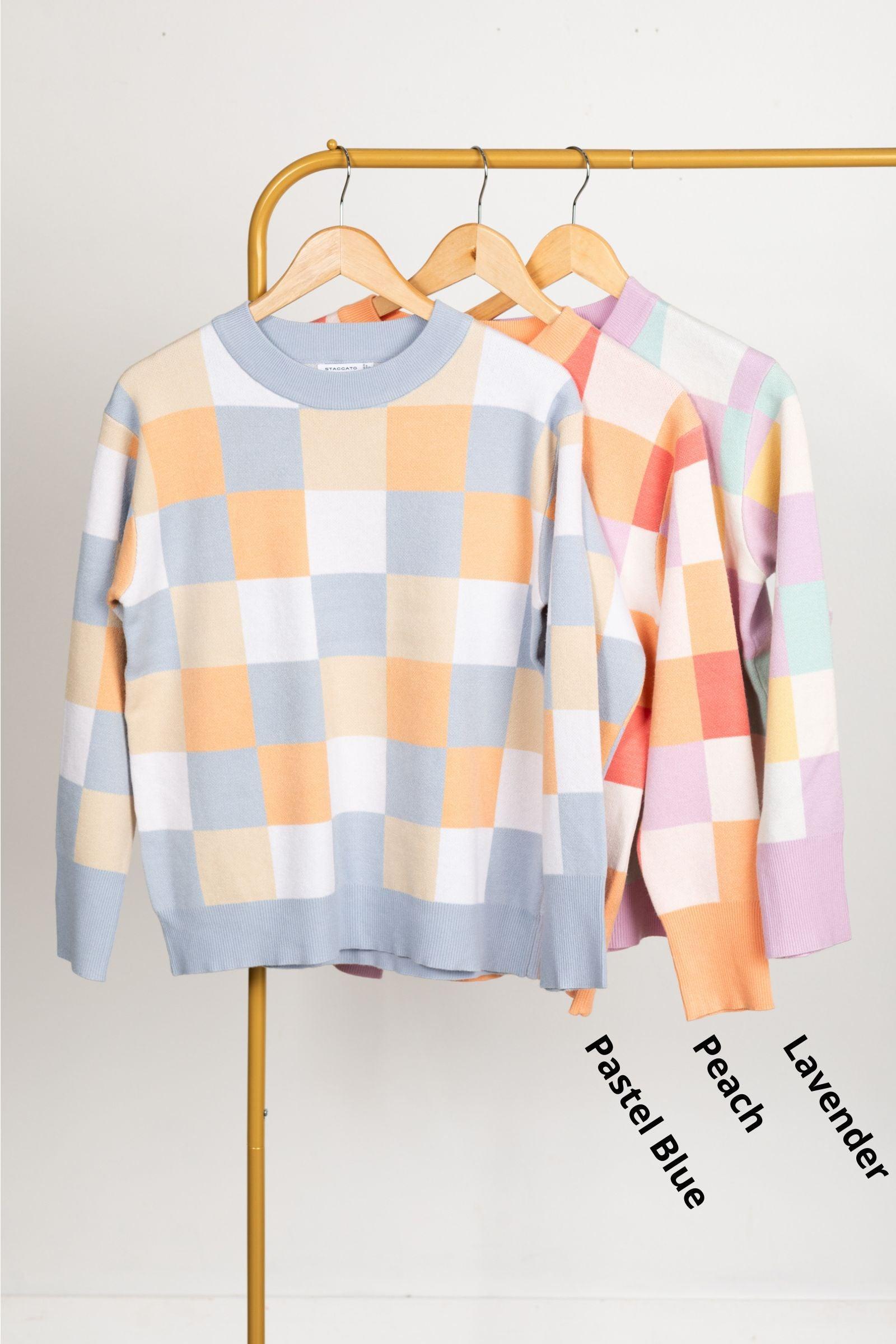 Multi Colored Checkerboard Print Knit Top Product Image