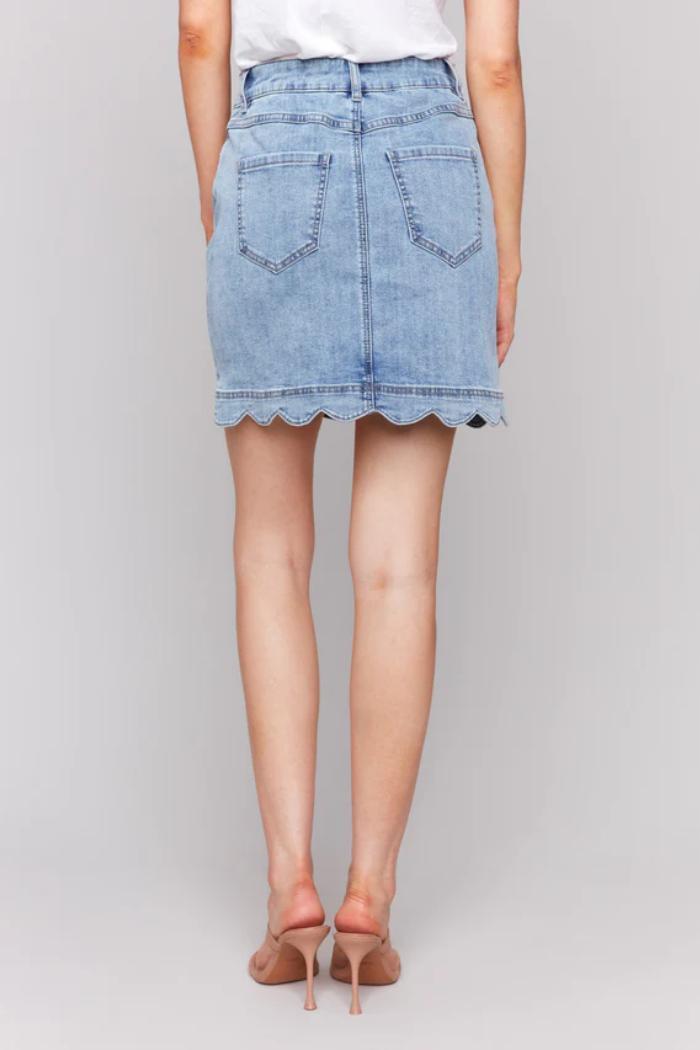 Scalloped Hem Button-Front Denim Skort Product Image