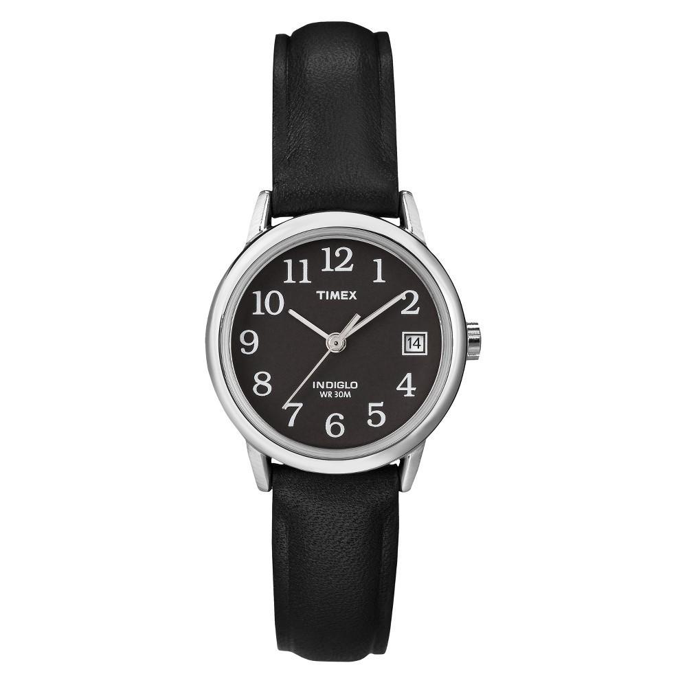 Women's Timex Easy Reader  Watch with Leather Strap - Silver/Black T2N525JT Product Image