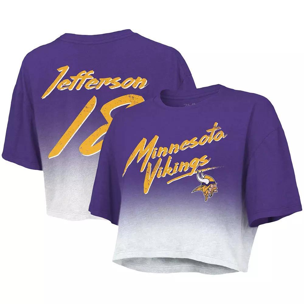 Women's Majestic Threads Justin Jefferson Purple/White Minnesota Vikings Drip-Dye Player Name & Number Tri-Blend Crop T-Shirt, Size: Medium Product Image