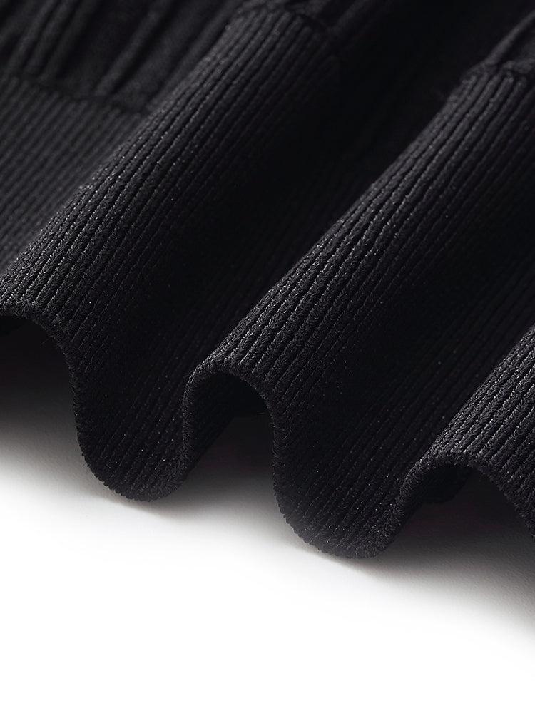 Slanted Placket Knit Top And A-Line Pleated Skirt Two-Piece Set Product Image