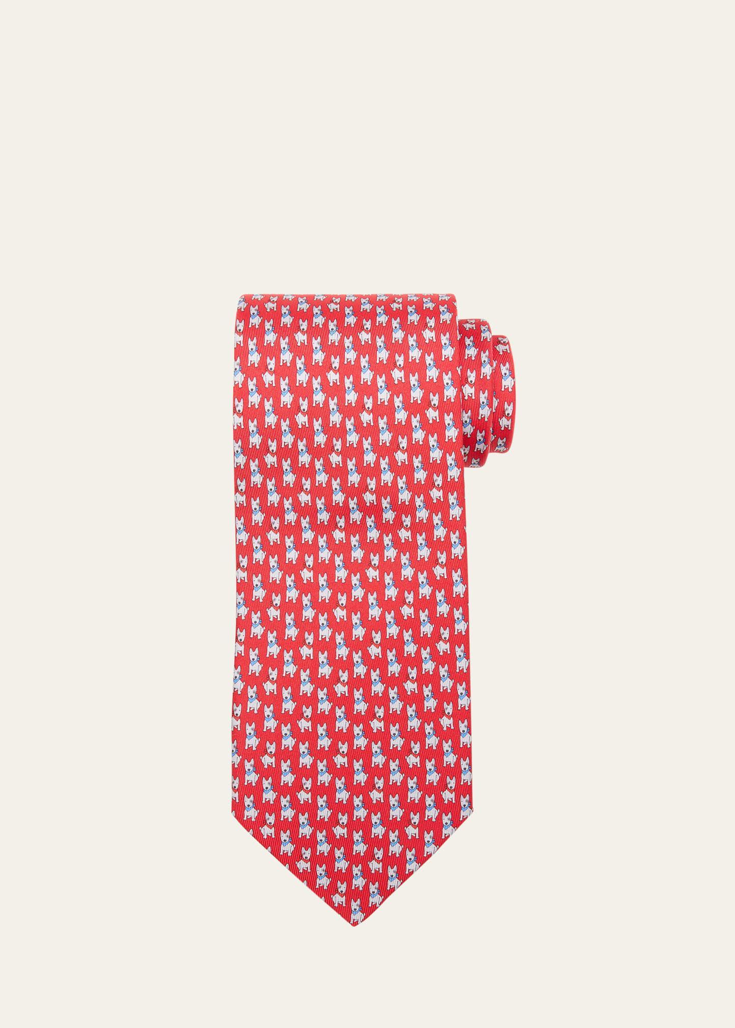 Mens Terrier-Print Silk Tie Product Image