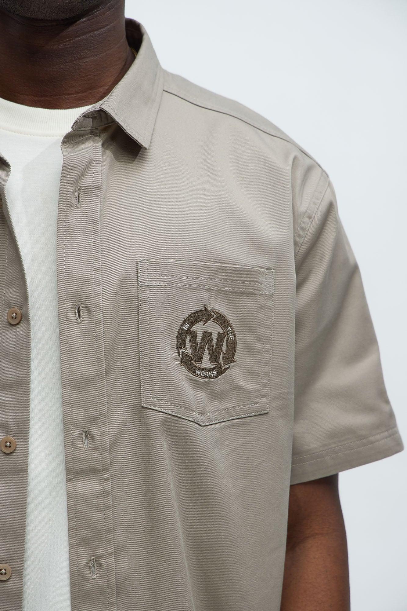In The Works Short Sleeve Button Up Shirt - Stone Product Image
