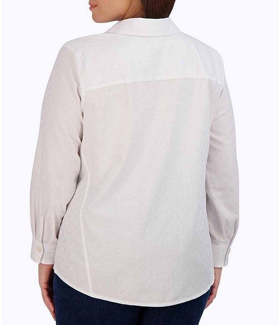 Foxcroft Plus Size Paityn Jacquard Point Collar Long Sleeve Shirttail Hem Button Front Shirt Product Image