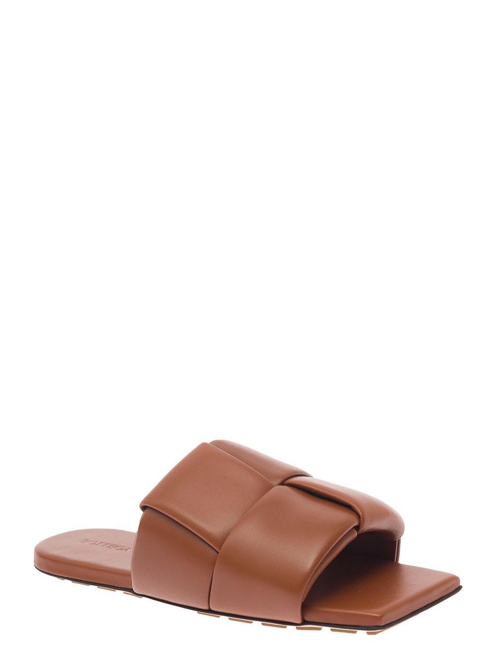 BOTTEGA VENETA Brown Lido Padded Intrecciato Leather Slides Product Image