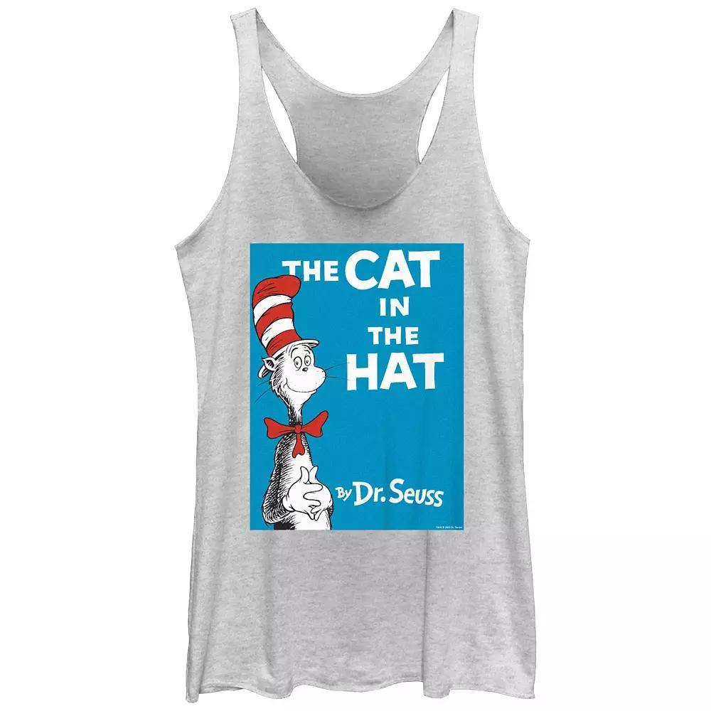 Juniors' Dr. Seuss The Cat In The Hat Book Cover Racerback Tank Top, Girl's, Size: XL, White Grey Product Image