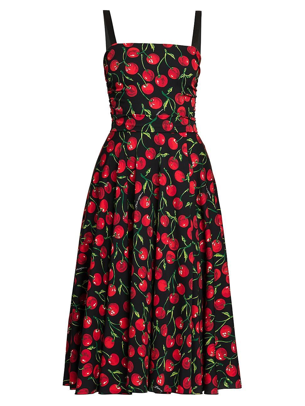 Womens Cherry Print Charmeuse Midi Dress Product Image