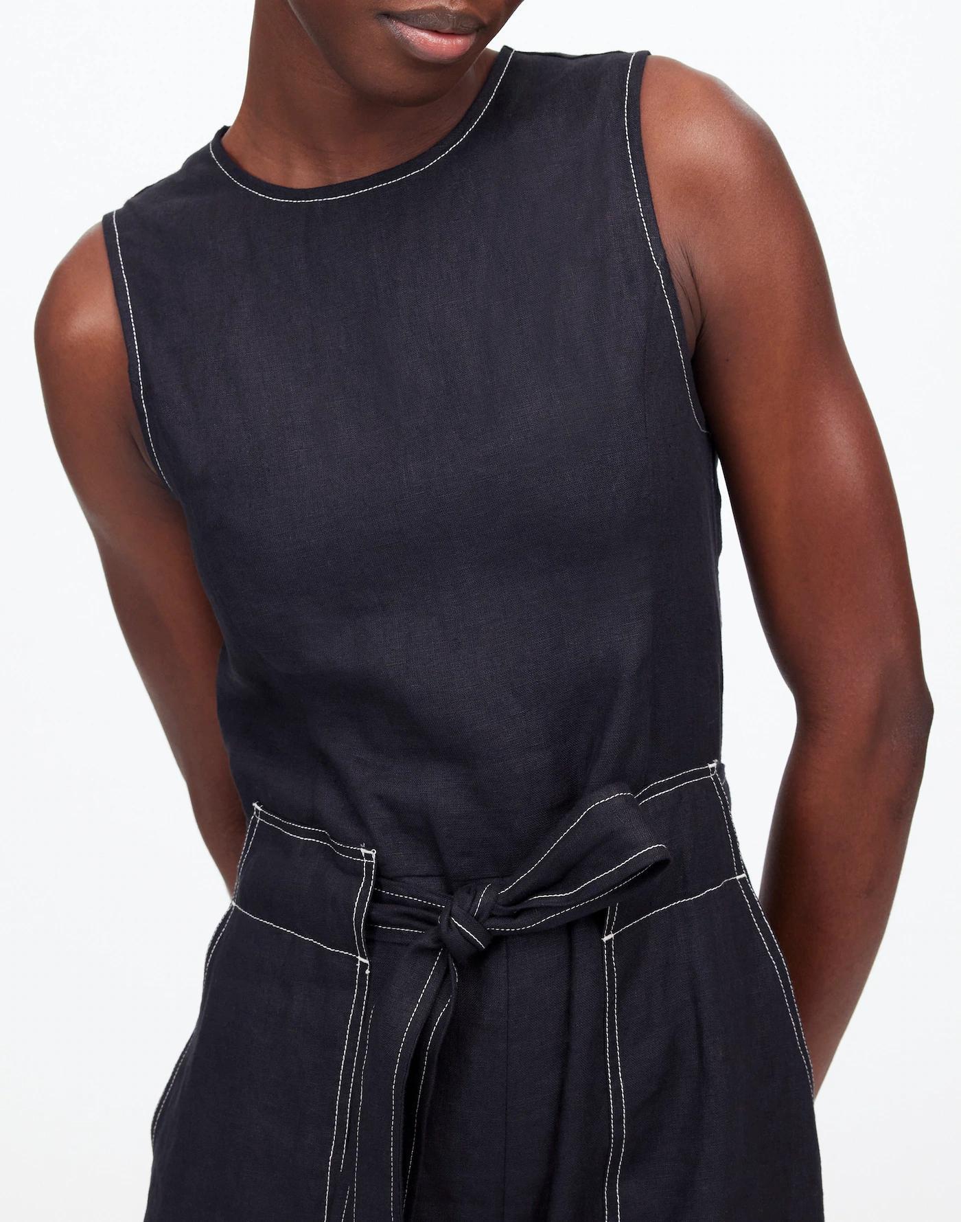 Contrast-Stitch Relaxed Straight-Leg Jumpsuit in Linen Product Image