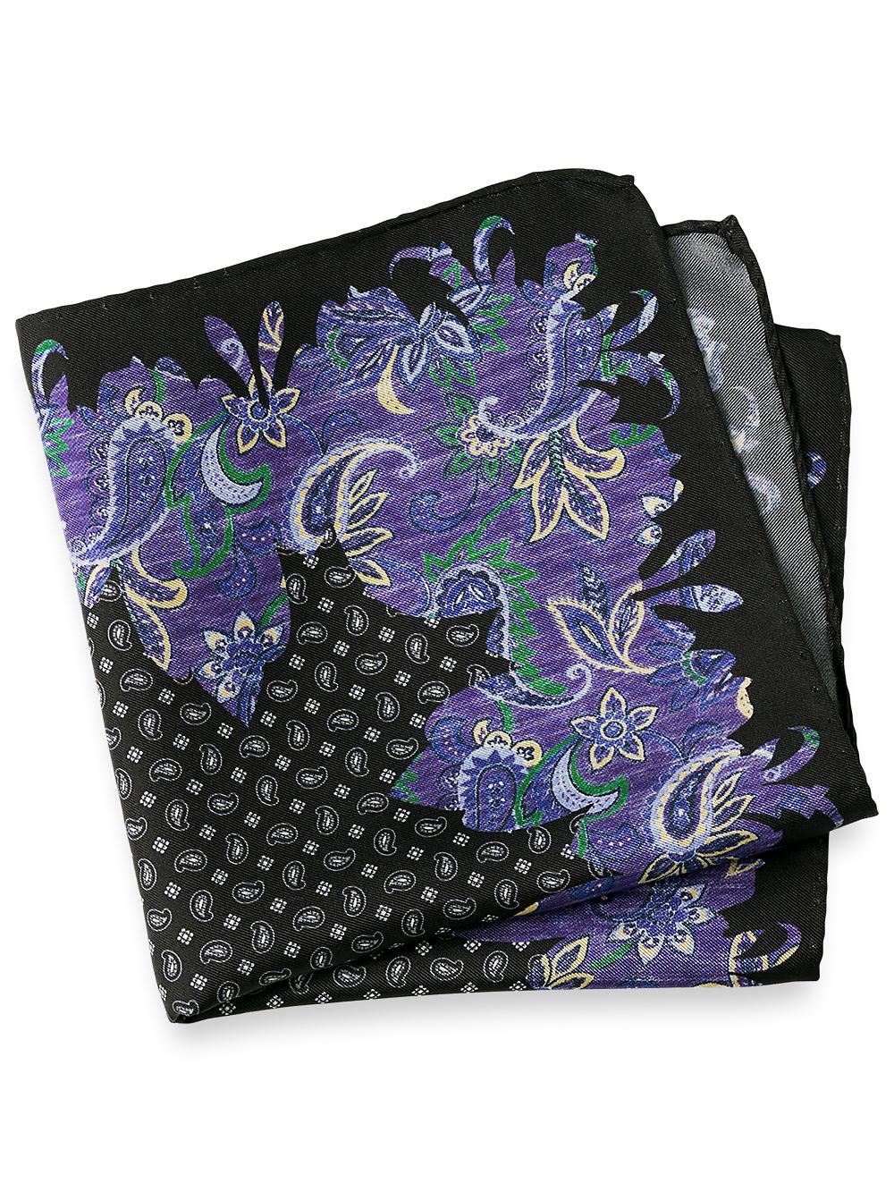 Paisley Silk Pocket Square - Black/purple Product Image