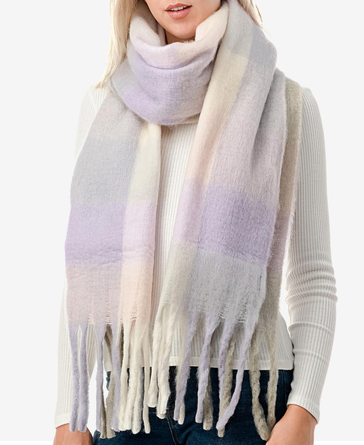 Marcus Adler Womens Cozy Plaid Scarf with Fringe-Trim Product Image