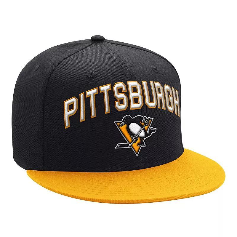 Mens Starter /Gold Pittsburgh Penguins Arch Logo Two-Tone Snapback Hat Product Image