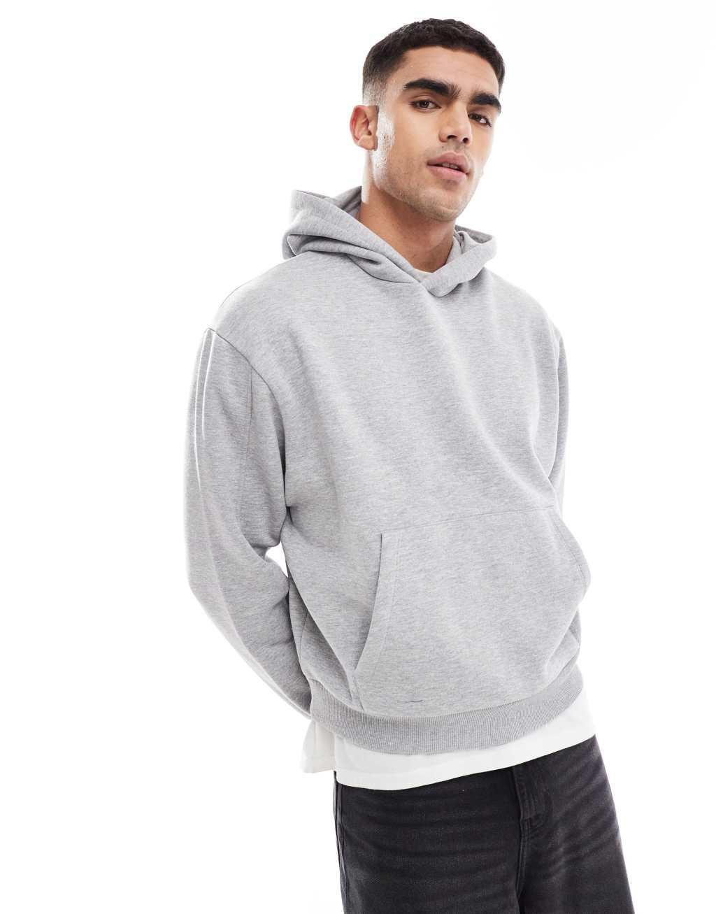 ASOS DESIGN oversized boxy hoodie with back print and seam detail in gray heather Product Image