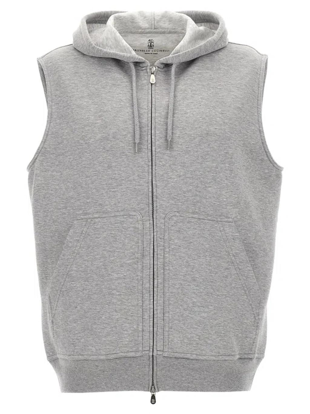 BRUNELLO CUCINELLI Hooded Vest In Grey Product Image