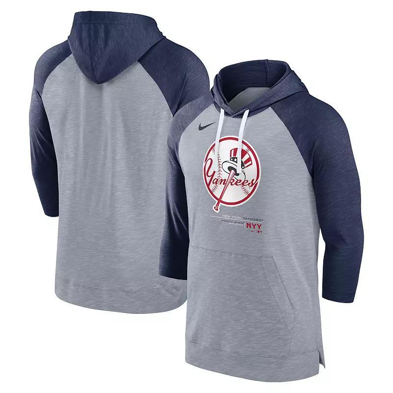 Mens Nike Heather Gray New York Yankees Baseball Raglan 3/4-Sleeve Pullover Hoodie - Heather Gray Product Image