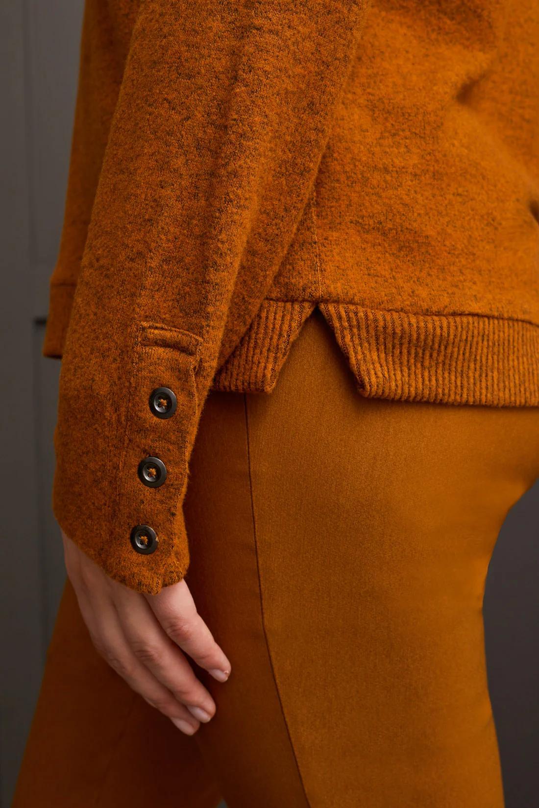 BRUSHED KNIT COLLARED TOP WITH RIB COMBO Product Image