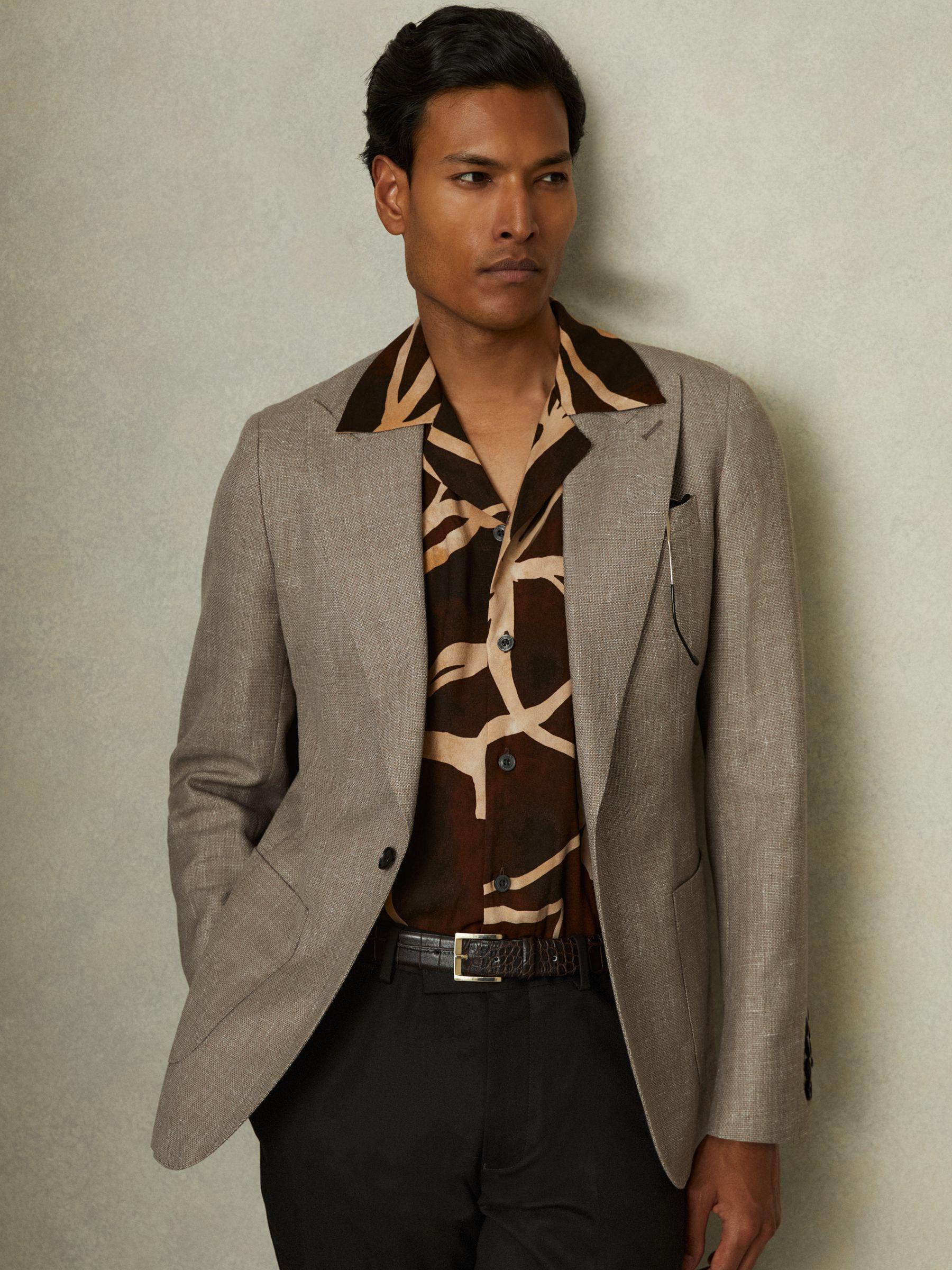 Clutch Mid Brown Wool Blend Textured Slub Single Breasted Blazer Product Image