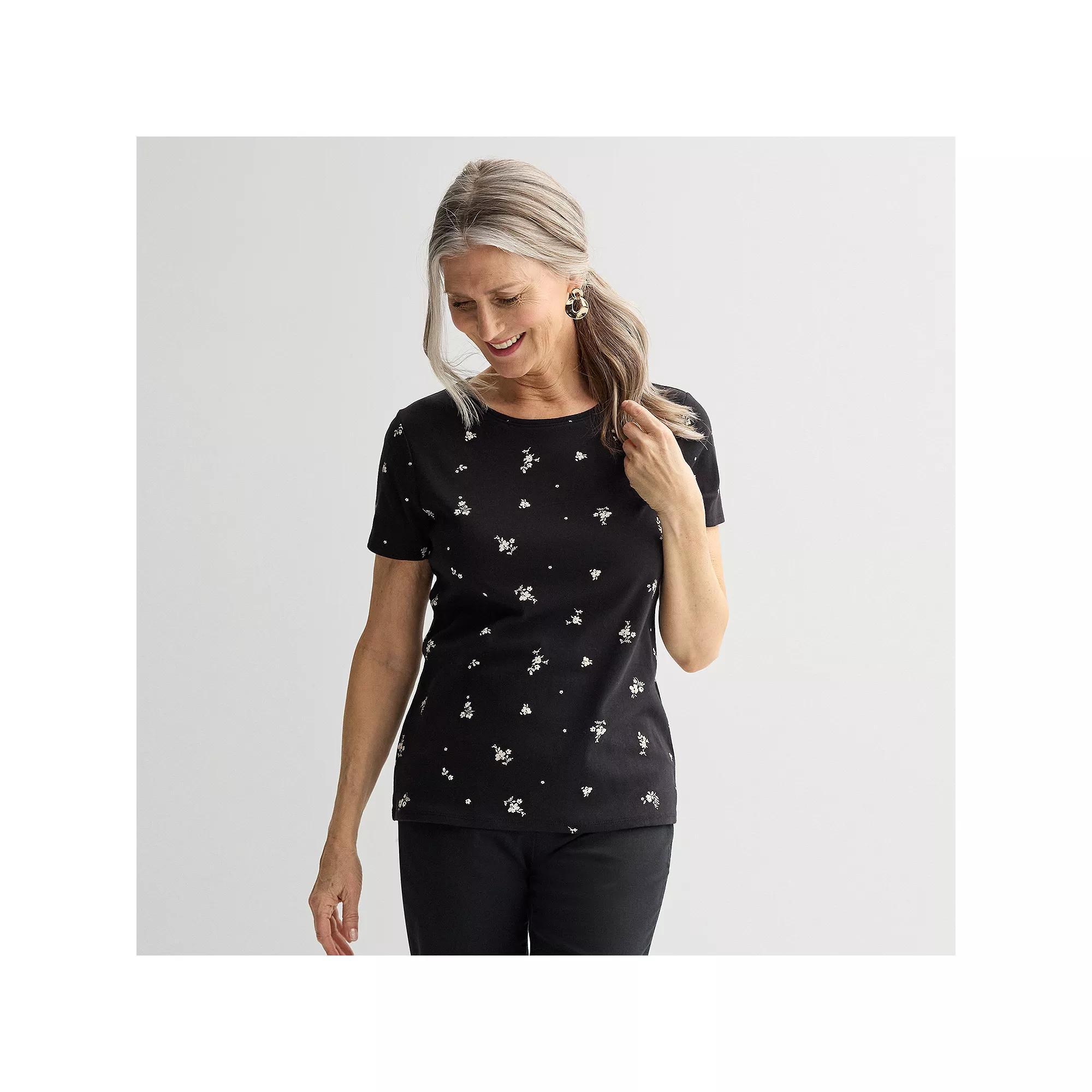 Women's Croft & Barrow® Essential Crewneck Tee, Size: Medium, Black Fun Floral Product Image