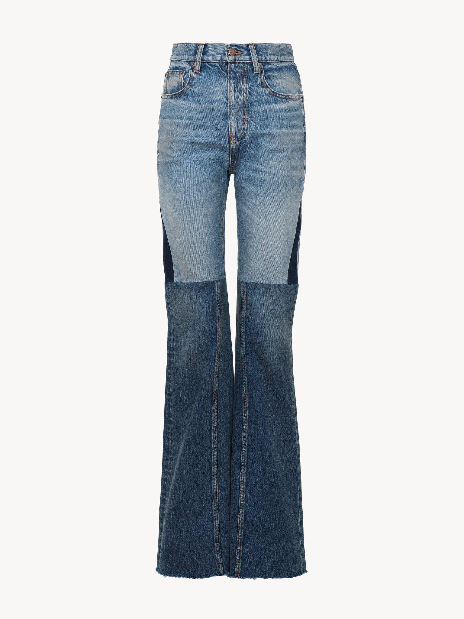 Flared patchwork jeans in denim Product Image