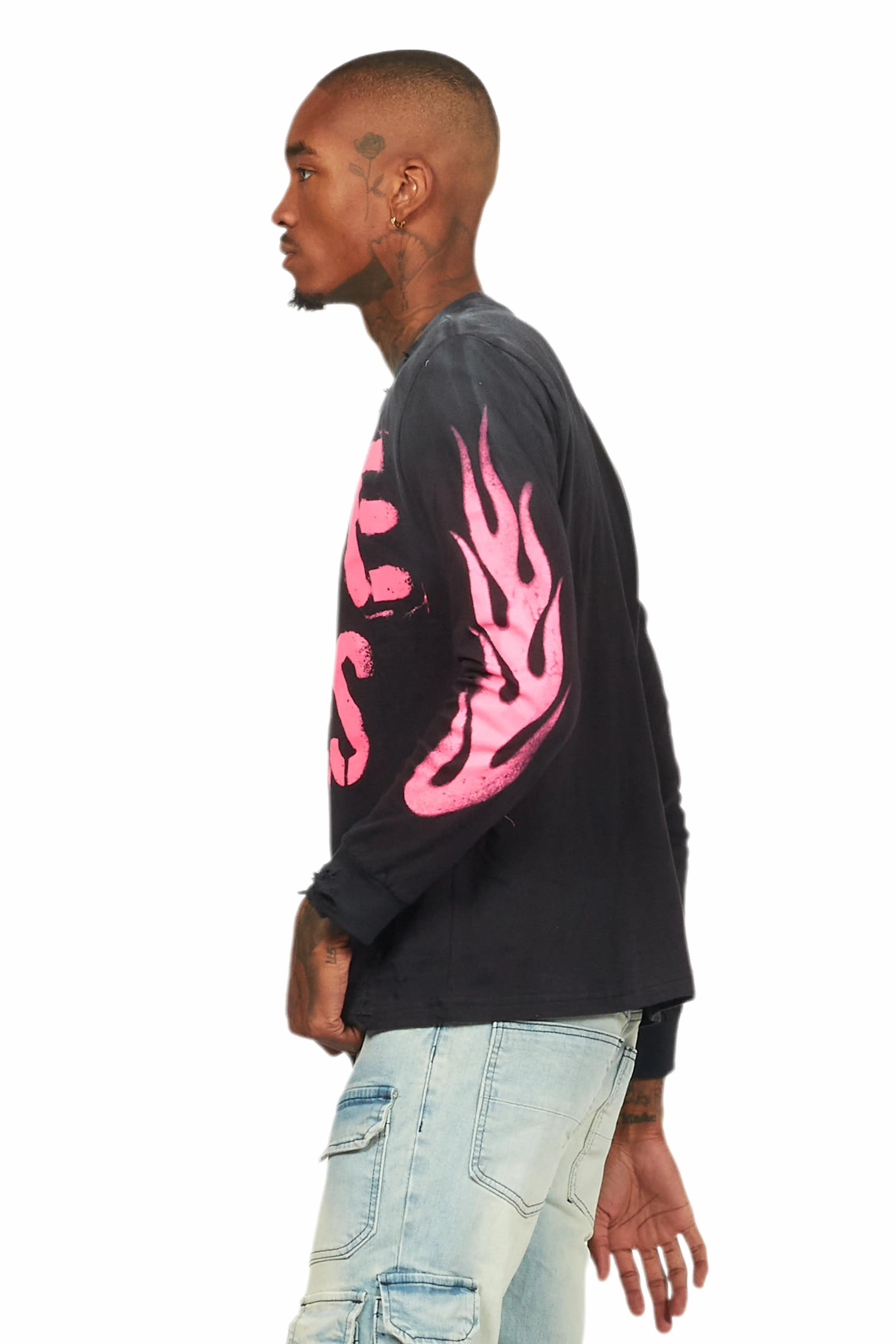 Banyan Black/Pink Long Sleeve Graphic T-Shirt Male Product Image