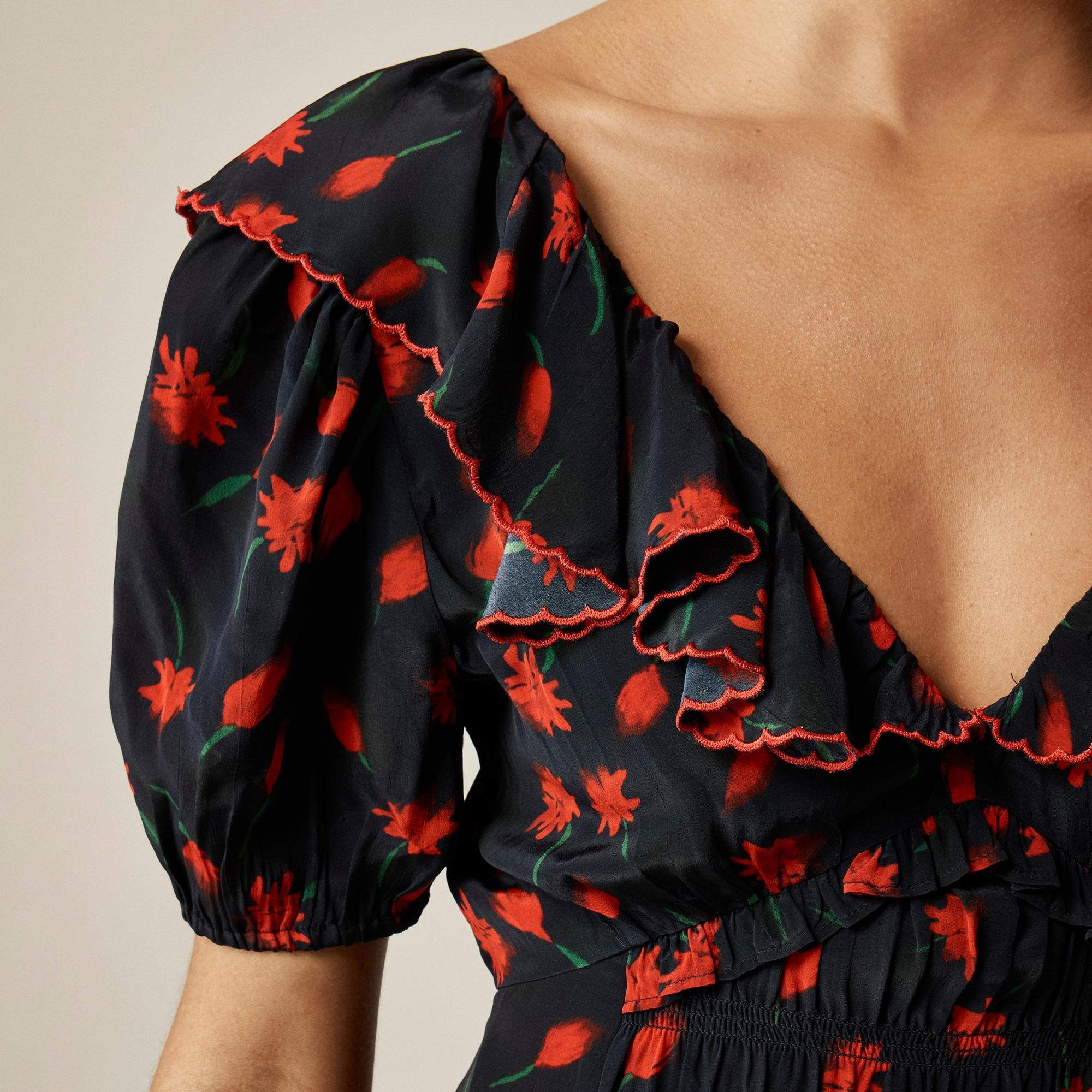 Ruffle-collar mini dress in painted daisy print Product Image