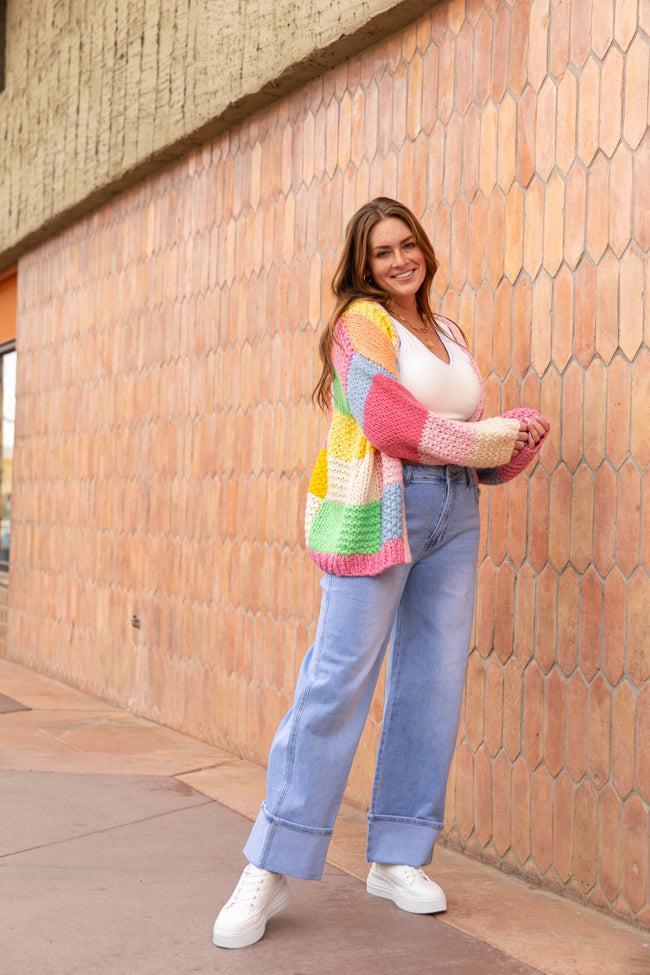 Still Deciding Pink Multi Color Block Cardigan FINAL SALE Product Image