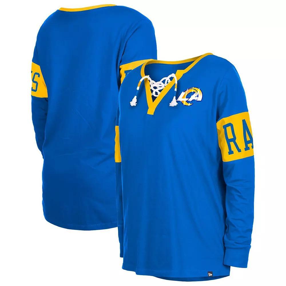 Women's New Era Royal Los Angeles Rams Lace-Up Notch Neck Long Sleeve T-Shirt, Size: Large, Blue Product Image